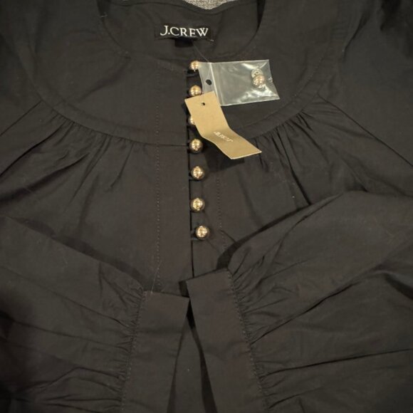 J.Crew Shirred Popover Top Blouse Shirt in Cotton Black Size Medium NWT - Picture 3 of 9